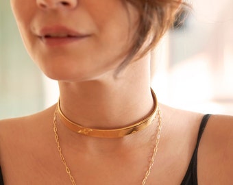 Bold Choker Necklace, Simple Gold Neck Cuff, 90s Retro Choker, Minimal Cuff Necklace, Basic Layering Collar, Everyday Jewelry, Gift for Her