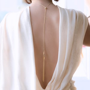 Back Chain Pendant, Backless Dress Necklace, Station Chain Choker, Necklace with Tassel, Gold Wedding Jewelry, Christmas Gift Idea