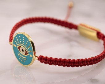 Red Evil Eye Bracelet - Protection Jewelry - Bracelet with Evil Eye - Adjustable Lucky Eye Bracelet - Slide Knot Bracelet - Nazar Bracelet