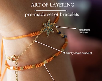 Set of Bracelets - Layers of Pretty Bracelet - Adjustable Stacking Bracelets - Delicate Friendship Bracelets - Christmas Gift for Her