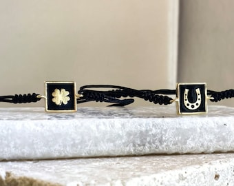 Luck Symbol Bracelet - Lucky Charm Bracelet - Gold Black Bracelet - Luck Bracelet for Money - Prosperity Bracelet - Intentional Jewelry