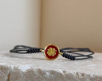 Bracelet d'amitié symbole de chance pour adultes - Cadeau de Noël pour collègues - Bracelet mauvais œil rouge - Bracelet trèfle - Bracelets de protection