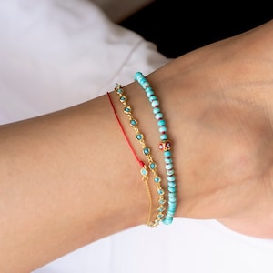 Natural Turquoise Anklet, Unique Body Accessory, Blue Beaded Anklet, Women Boho Jewelry, Red Eye Ankle Bracelet, Christmas Gift for Her