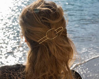 Boho Hair Accessory, Minimalistic Head Grip, Gold Hair Barrette, Geometric Hair Pin, Bridal Party Favor, Gift for Women, Brass Head Jewelry