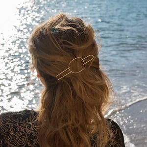 Boho Hair Accessory, Minimalistic Head Grip, Gold Hair Barrette, Geometric Hair Pin, Bridal Party Favor, Gift for Women, Brass Head Jewelry image 1