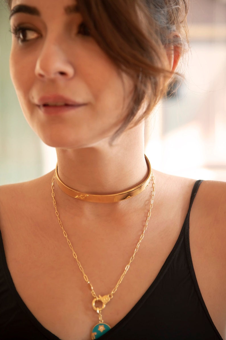 Bold Choker Necklace, Simple Gold Neck Cuff, 90s Retro Choker, Minimal Cuff Necklace, Basic Layering Collar, Everyday Jewelry, Gift for Her image 1