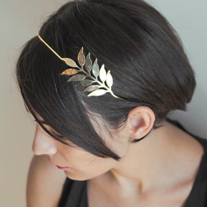 Palm Leaf Tiara, Bridal Head Piece, Country Wedding Tiara, Leafy Hair Chain, Gold Leaf Wreath, Modern Wedding Accessory, Gift for Bride image 1