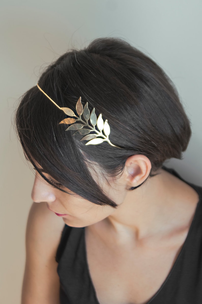 Palm Leaf Tiara, Bridal Head Piece, Country Wedding Tiara, Leafy Hair Chain, Gold Leaf Wreath, Modern Wedding Accessory, Gift for Bride image 1