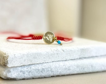 Buddha Jewelry - Buddha Good Luck Bracelet - Red String Bracelet - 10 mm Bracelet - Meditation Bracelet - Red Lotus Flower - Yoga Lover Gift