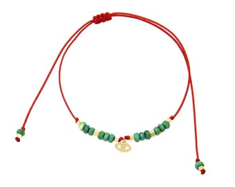 Bracelet pour les yeux minimaliste, chaîne de corps minimaliste, bracelet à cordes rouges, bijoux pour les yeux turcs, bracelet turquoise naturel, cadeau de Noël pour elle