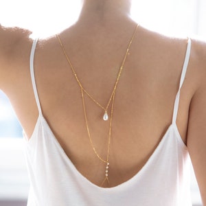 Collar con lazo de perlas en la espalda: cadena nupcial para el cuerpo, joyería con espalda abierta