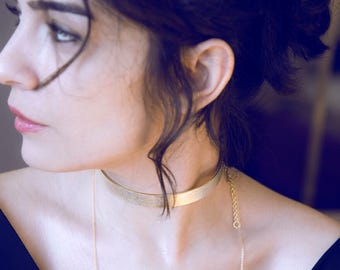 Rose Gold Choker Necklace | Textured Bold Choker Necklace | Gold - Silver Statement Choker Necklace | Rose Gold Collar Necklace