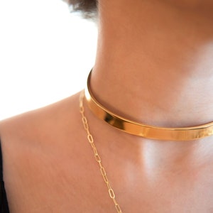 Bold Choker Necklace, Simple Gold Neck Cuff, 90s Retro Choker, Minimal Cuff Necklace, Basic Layering Collar, Everyday Jewelry, Gift for Her image 2