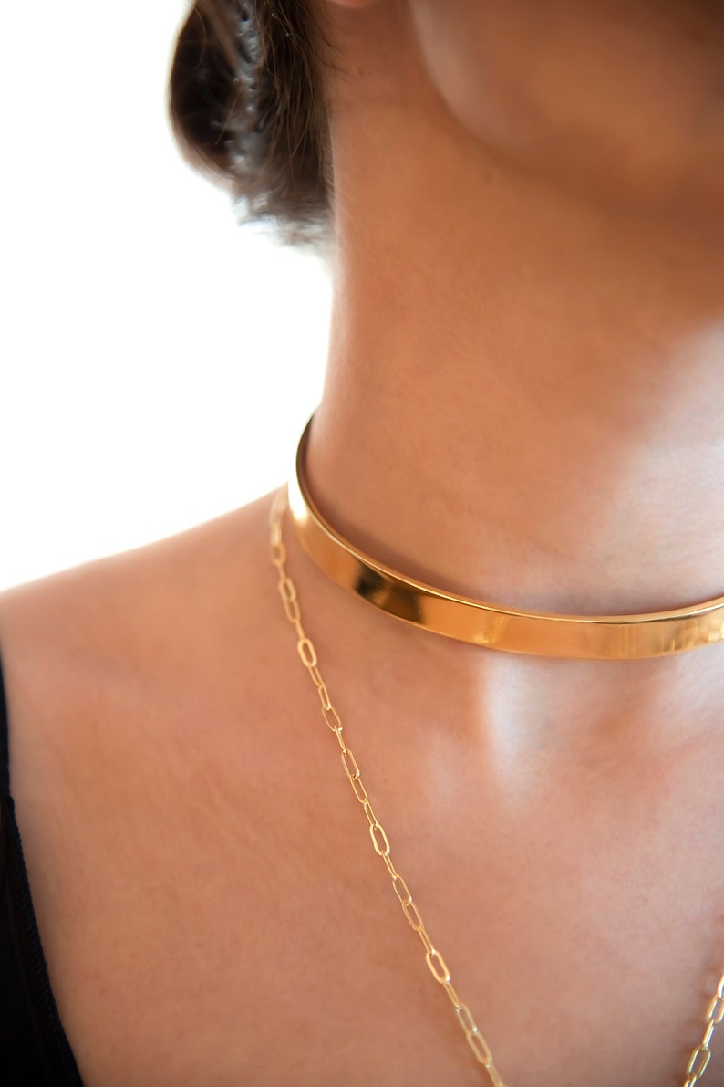 Bold Choker Necklace, Simple Gold Neck Cuff, 90s Retro Choker, Minimal Cuff Necklace, Basic Layering Collar, Everyday Jewelry, Gift for Her image 2