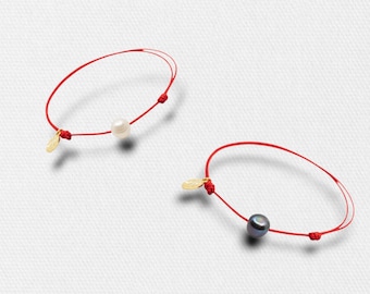 Bracelet ficelle rouge : bracelet de souhaits de perles d'eau douce, bijoux de la Kabbale