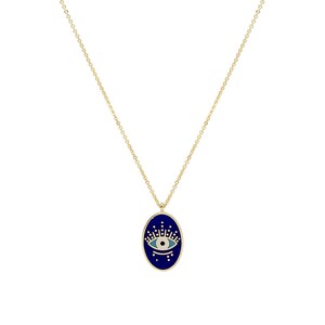 Oval Eye Necklace, Navy Blue Eye Pendant, Enamel Nazar Necklace, Greek Eye Jewelry, Ethnic Style Necklace, Gift for Her, Women Birthday Gift