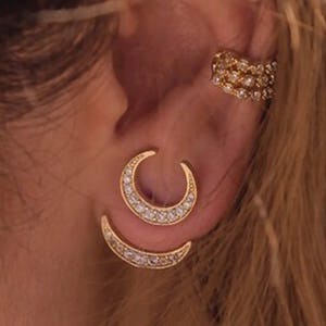Moon Ear Jacket, Front Back Earring, Women Unique Jewelry, Double Side Earring, Crescent Ear Jacket, Half Moon Earring, Birthday Gift Idea