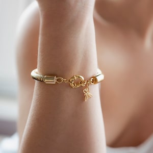 Snake Chain Bracelet, Sailor&#39;s Clasp Jewelry, Thick Omega Bracelet, Gold Filled Bee Cuff, Brass Chunky Bracelet, Christmas Gift for Women