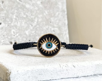 Nazar Bracelet - Evil Eye Bracelet - Enamel Eye Bracelet - Black Adjustable Bracelet - Evil Eye Amulet - Bracelets with Evil Eye