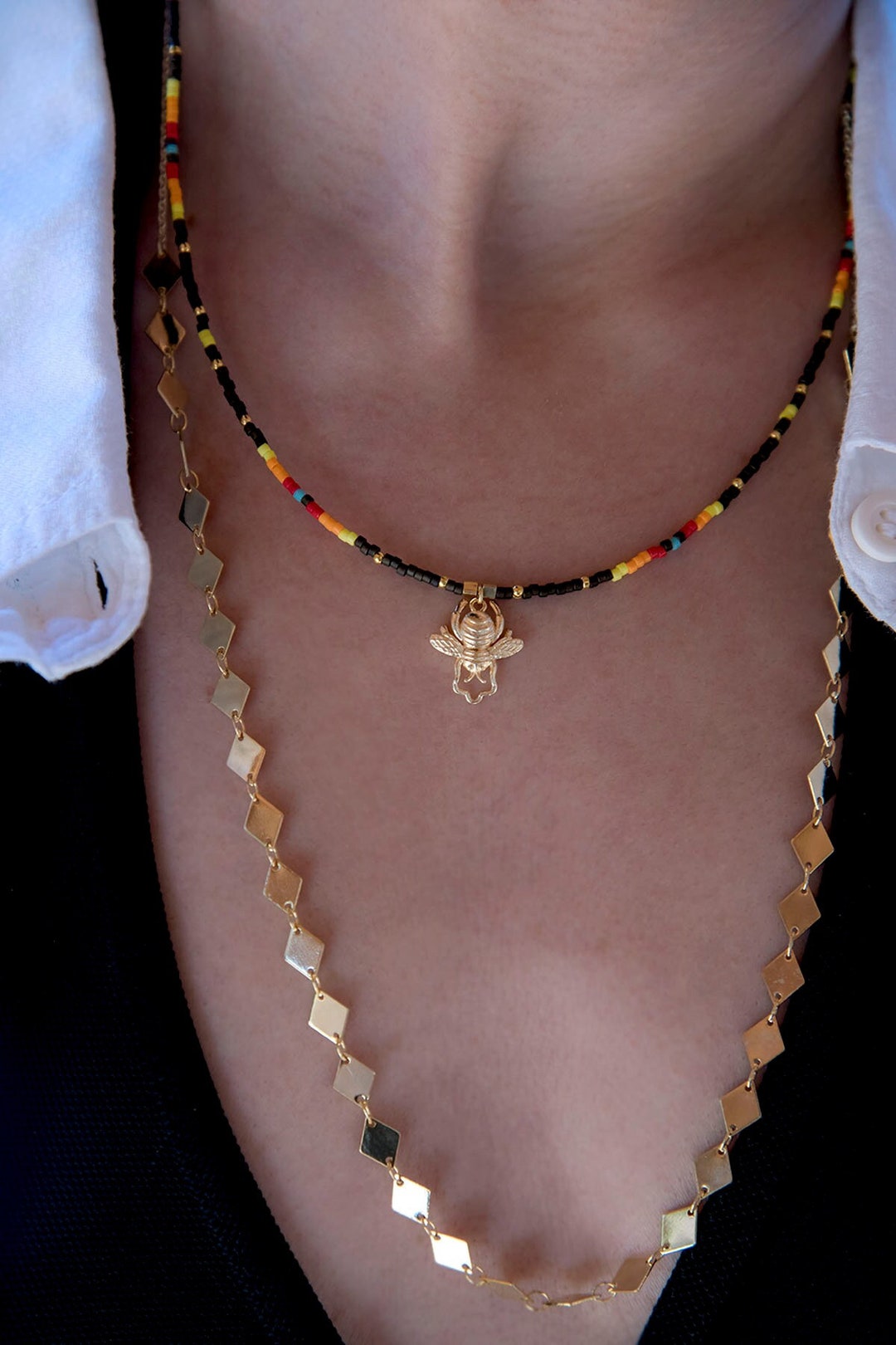 【MIAE】蜂蝶隨香 necklace Honey Bee Necklace, Native Beaded Pendant, Animal Charm