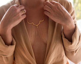 Gold Body Jewelry - Bra Body Jewelry - Layered Gold Body Necklace - Indian Wedding Jewelry - Chains Body Jewelry - Statement Body Chain