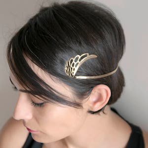 Gold Wedding Tiara, Dainty Bridal Headpiece, Hellenistic Hair Tiara, Greek Style Crown, Angel Wing Tiara, Gift for Her, Bridal Party Favor image 2