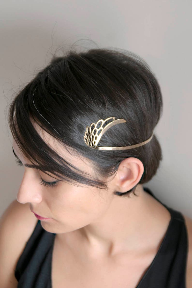 Gold Wedding Tiara, Dainty Bridal Headpiece, Hellenistic Hair Tiara, Greek Style Crown, Angel Wing Tiara, Gift for Her, Bridal Party Favor image 2