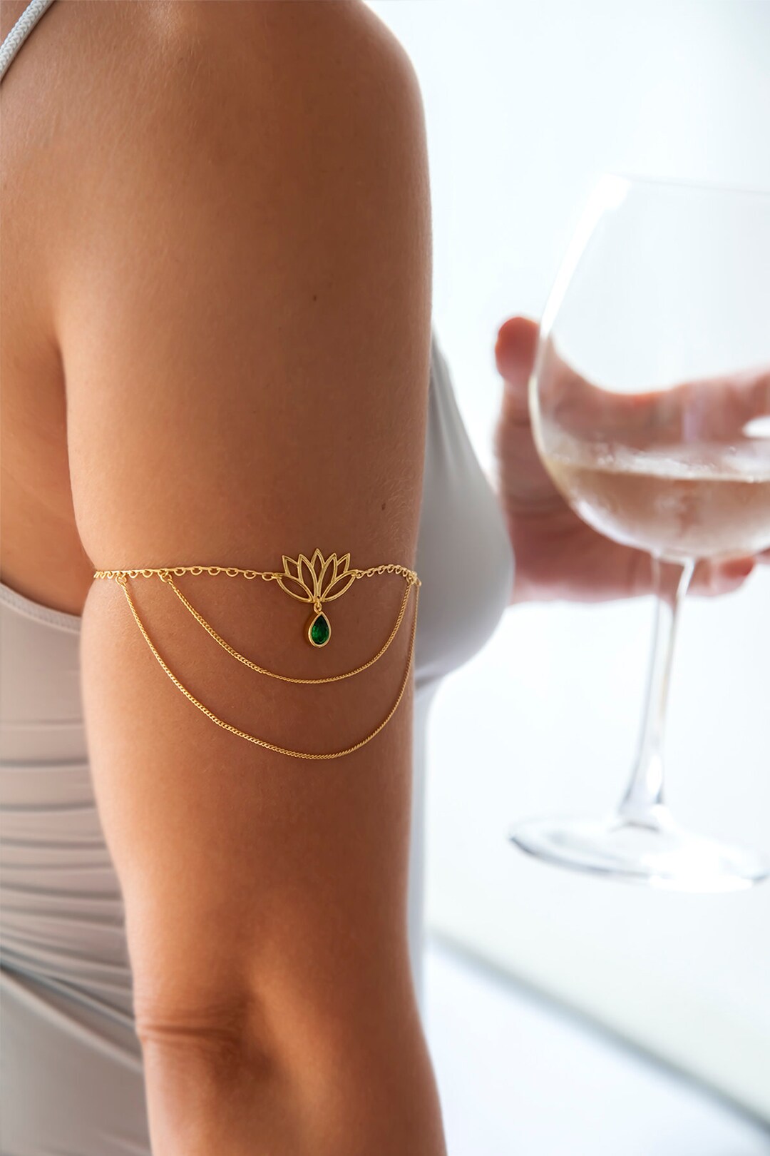 Green Lotus Armlet Unique Body Accessory Green CZ Arm Chain Yoga Lover Jewelry Dangle Arm Bracelet Gift for Wife Christmas Gift for Her Etsy