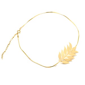 Palm Leaf Tiara, Bridal Head Piece, Country Wedding Tiara, Leafy Hair Chain, Gold Leaf Wreath, Modern Wedding Accessory, Gift for Bride image 2