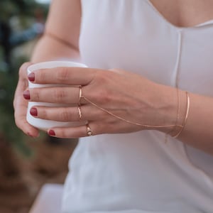 Delicate Ring Bracelet, Dainty Hand Chain, Gold Finger Bracelet, Delicate Body Jewelry, Boho Slave Bracelet, Best Oriental Wristlet image 4