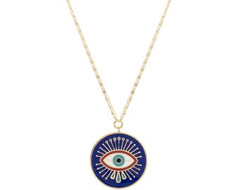 Navy Blue Eye Necklace, Big Evil Eye Pendant, Turkish Nazar Jewelry, Blue Statement Necklace, Gift for Bride, Best Anniversary Gift