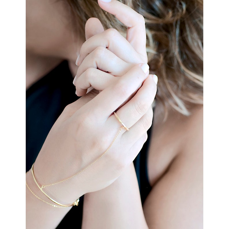 Delicate Ring Bracelet, Dainty Hand Chain, Gold Finger Bracelet, Delicate Body Jewelry, Boho Slave Bracelet, Best Oriental Wristlet image 2