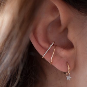 14K Solid Gold Diamond Ear Cuff, Fijne Kraakbeen Oorbel, Geen Piercing Ear Cuff, Huggie Hoop Earring, Niet doorboorde sieraden, Cadeau voor moeder