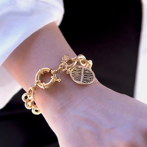 Luck Charm Bracelet, Quality Statement Jewelry, Gold Chunky Bracelet, Best Friend Gift, Engraved Chain Bracelet, Christmas Gift for Her