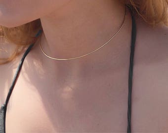 Simple Choker Necklace, Back Pendant Choker,  Brass Wire Necklace, Minimalistic Thin Choker, Summer Basic Jewelry, Gift for Bride
