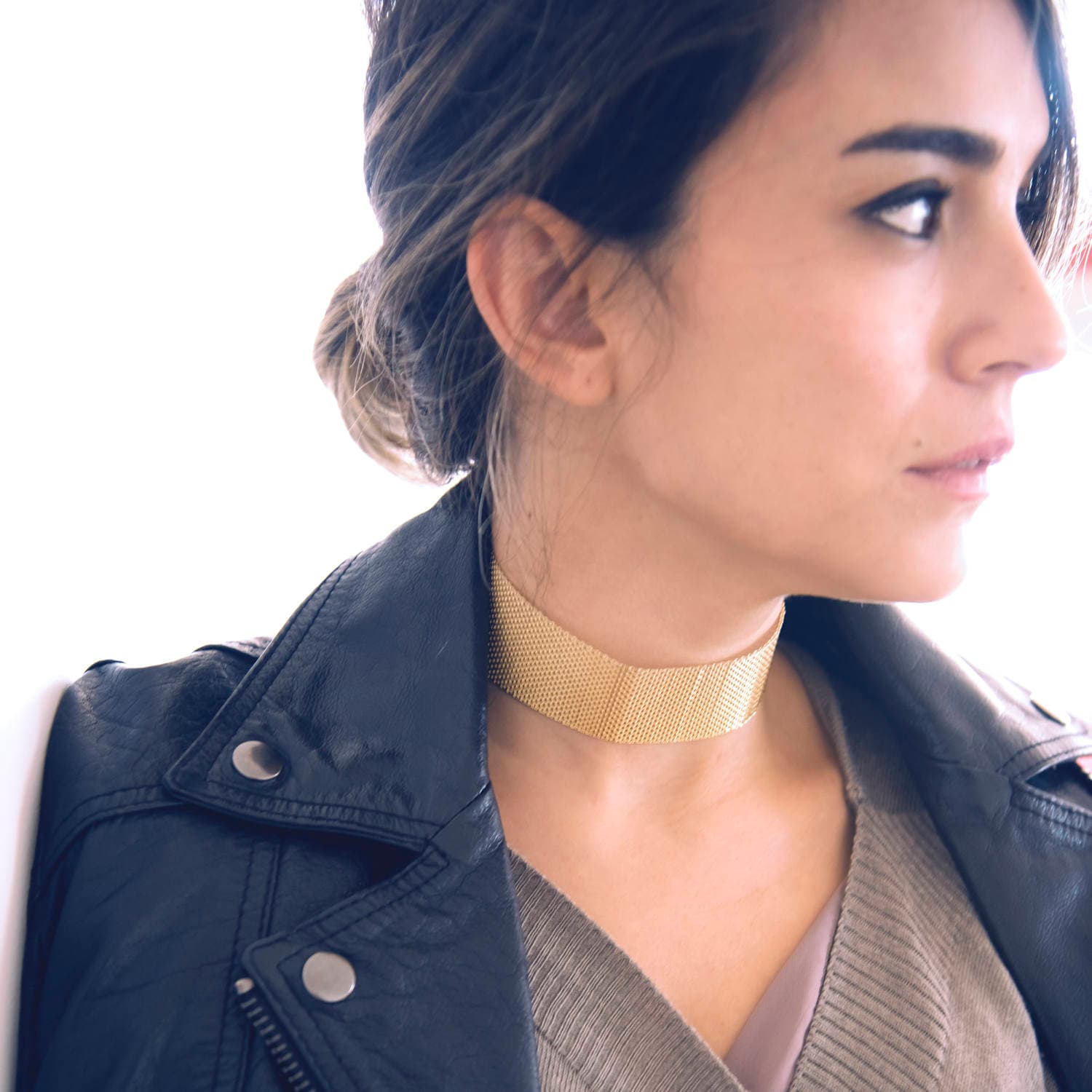Gold Statement Choker, Vintage Wire Mesh Day Collar