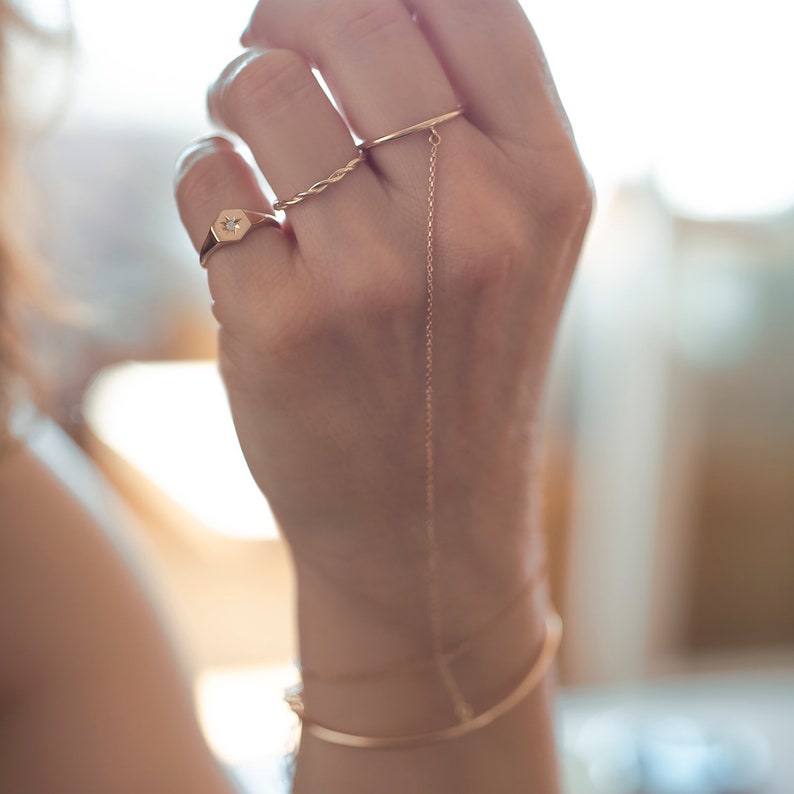 Delicate Ring Bracelet, Dainty Hand Chain, Gold Finger Bracelet, Delicate Body Jewelry, Boho Slave Bracelet, Best Oriental Wristlet image 5