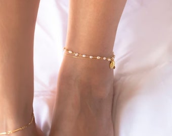 Pearl & Seashell Anklet - Beaded Anklet - Pearl Bead Anklet - Boho Ankle Bracelet - Foot Jewelry for Beach Weddings - Beach Themed Jewelry