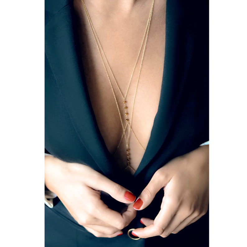 14K Gold Body Chain Chain Body Jewelry High End Body Chain Body Chain Jewelry Chain Body Harness Rose Gold Body Necklace image 1