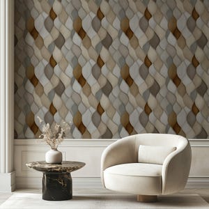Textured Wallpaper With Beige Gray Leaf Pattern, Peel & Stick Wall Mural