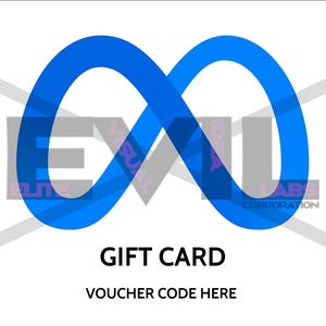 May include: A blue Meta Quest gift card featuring an infinity symbol and the text "Meta Quest" and "GIFT CARD". The card has a voucher code area and a value of "£25".