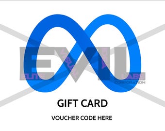 Może przedstawiać: Niebieska karta podarunkowa Meta Quest z symbolem nieskończoności i tekstem "Meta Quest" oraz "GIFT CARD". Karta zawiera obszar kodu kuponu i wartość "£25".