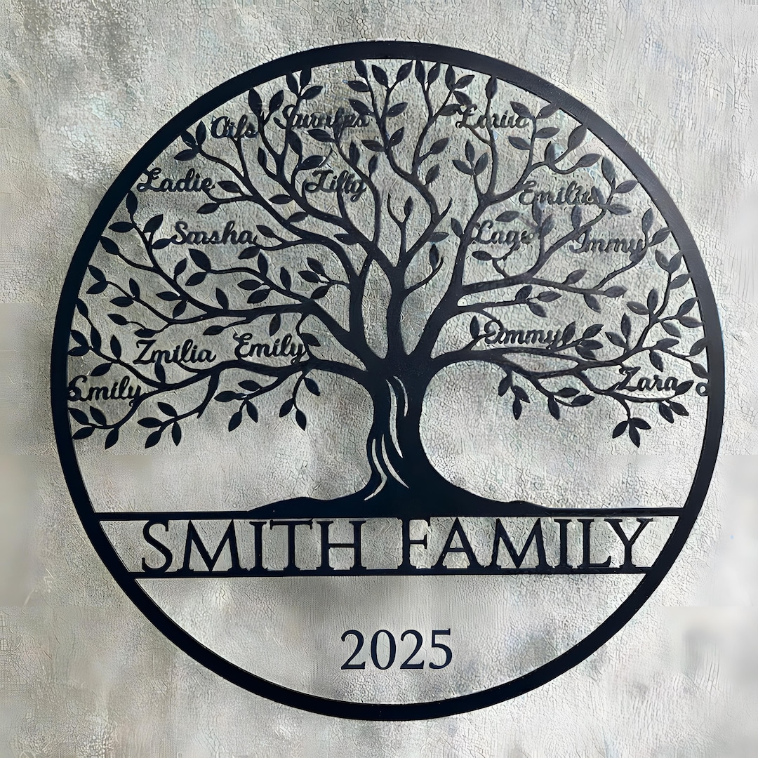 Personalized Family Tree Metal Sign, Custom Last Name Wall Art - Etsy