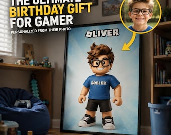 Gamer Birthday Gift for Boy, Custom Roblox Portrait from Photo, Personalized Gaming Wall Art