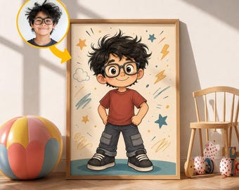 Custom Kids Portrait from Photo, Personalized Child Cartoon Portrait, Boy or Girl Illustration, Custom Pet Portrait, Digital Download Gift