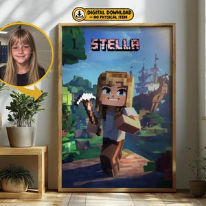 Custom Block-Style Poster from Photo | minecraft room decor | Unique Digital Download or Print for Videogame Fans