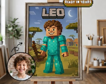 Custom Block Style Portrait from Photo | Personalized Pixel Art Gift | Unique Gamer Portrait for Couples or Friends
