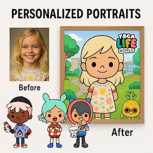 Custom Toca Life World Style Portrait – Digital Personalized Drawing from Photo – Cute Character Illustration for Kids Room Decor