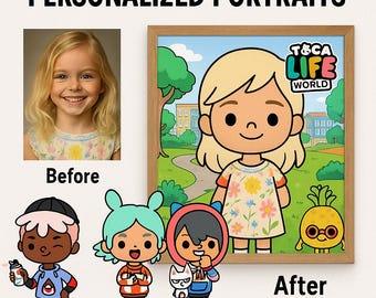 Custom Toca Life World Style Portrait – Digital Personalized Drawing from Photo – Cute Character Illustration for Kids Room Decor