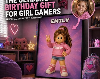Gamer Girl Birthday Gift, Custom Portrait From Photo, Personalized Gaming Wall Art, Birthday Gift for Girls, Digital Download